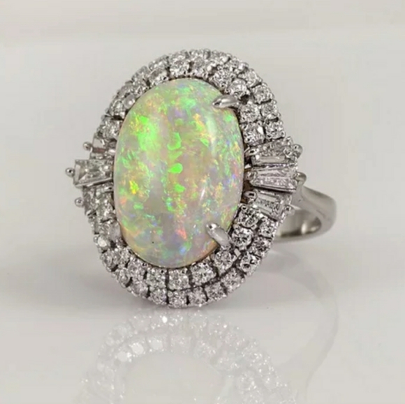 New Noble Big Opal Silver Ring - Picture 2 of 6